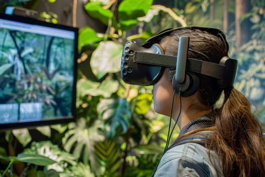 A student explores diverse ecosystems and encounters exotic wildlife through the lens of virtual reality. This immersive educational experience brings the wonders of nature right into the classroom