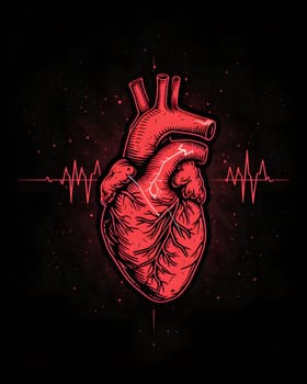 An artistic representation of a human heart with a heartbeat on a dark background, capturing the essence of the bodys life force in a flash of light