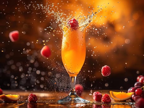 Delicious Bellini cocktail photography, explosion flavors, studio lighting studio background well-lit, vibrant colors, sharp-focus, high-quality, artistic, unique. Italian Bellini alcoholic cocktail