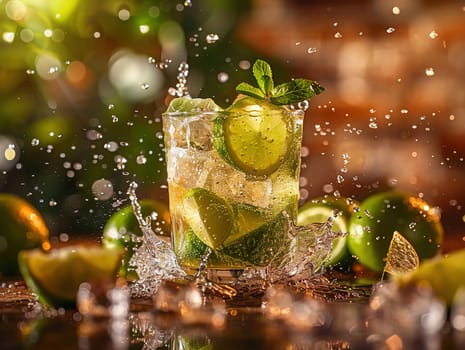 Delicious Caipirinha cocktail photography, explosion flavors studio lighting studio background, well-lit, vibrant colors, sharp-focus, high-quality, artistic, unique