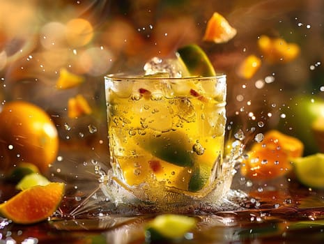 Delicious Caipirinha cocktail photography, explosion flavors studio lighting studio background, well-lit, vibrant colors, sharp-focus, high-quality, artistic, unique