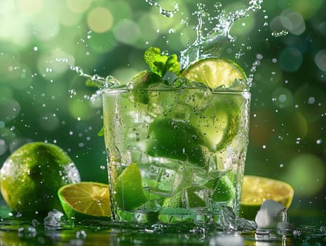 Delicious Caipirinha cocktail photography, explosion flavors studio lighting studio background, well-lit, vibrant colors, sharp-focus, high-quality, artistic, unique