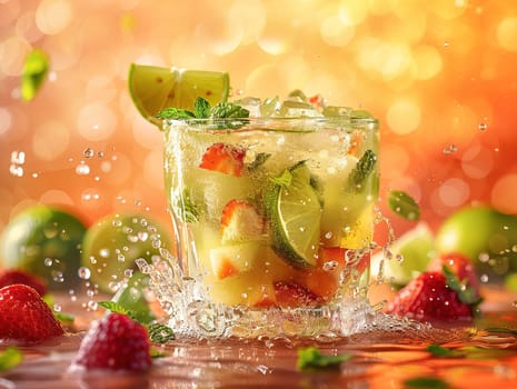 Delicious Caipirinha cocktail photography, explosion flavors studio lighting studio background, well-lit, vibrant colors, sharp-focus, high-quality, artistic, unique