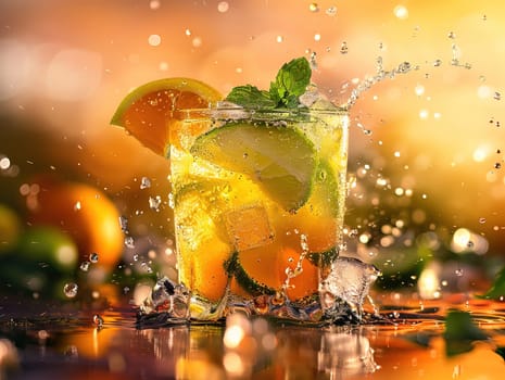 Delicious Caipirinha cocktail photography, explosion flavors studio lighting studio background, well-lit, vibrant colors, sharp-focus, high-quality, artistic, unique