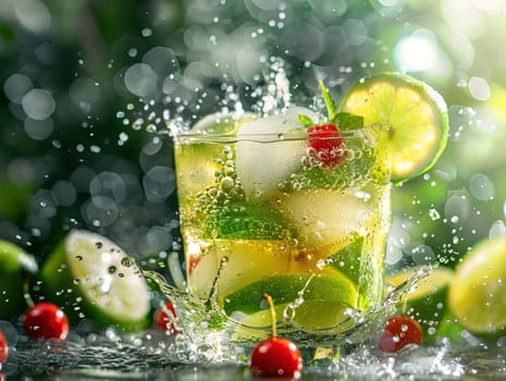 Delicious Caipirinha cocktail photography, explosion flavors studio lighting studio background, well-lit, vibrant colors, sharp-focus, high-quality, artistic, unique