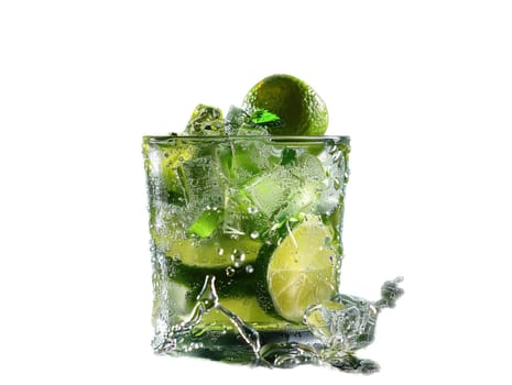 Delicious Caipirinha cocktail photography, explosion flavors studio lighting studio background, well-lit, vibrant colors, sharp-focus, high-quality, artistic, unique