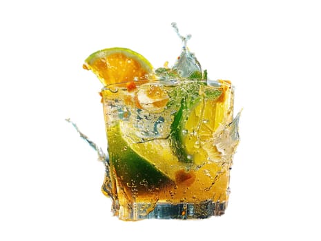 Delicious Caipirinha cocktail photography, explosion flavors studio lighting studio background, well-lit, vibrant colors, sharp-focus, high-quality, artistic, unique