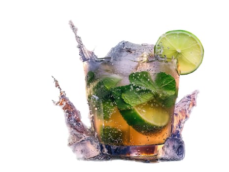 Delicious Caipirinha cocktail photography, explosion flavors studio lighting studio background, well-lit, vibrant colors, sharp-focus, high-quality, artistic, unique