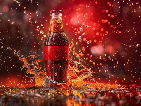 Delicious Cola photography, explosion flavors, studio lighting, studio background well-lit vibrant colors, sharp-focus, high-quality, artistic, unique. Cola in original glass with straw and ice cubes