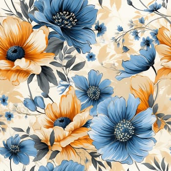 Seamless pattern tile background flowers and floral leaves plants. High quality photo