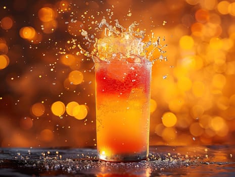 Fresh cocktail with orange and ice. Delicious Screwdriver cocktail photography, explosion flavors studio lighting, studio background, well-lit vibrant colors, sharp-focus, high-quality, artistic, unique