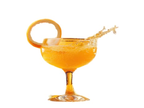 Fresh cocktail with orange and ice. Delicious Screwdriver cocktail photography, explosion flavors studio lighting, studio background, well-lit vibrant colors, sharp-focus, high-quality, artistic, unique