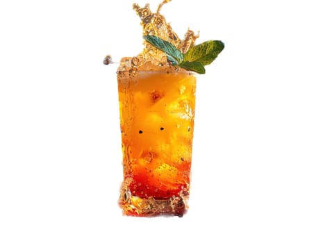 Fresh cocktail with orange and ice. Delicious Screwdriver cocktail photography, explosion flavors studio lighting, studio background, well-lit vibrant colors, sharp-focus, high-quality, artistic, unique