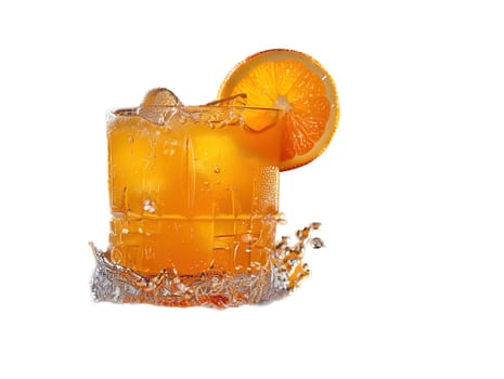 Fresh cocktail with orange and ice. Delicious Screwdriver cocktail photography, explosion flavors studio lighting, studio background, well-lit vibrant colors, sharp-focus, high-quality, artistic, unique