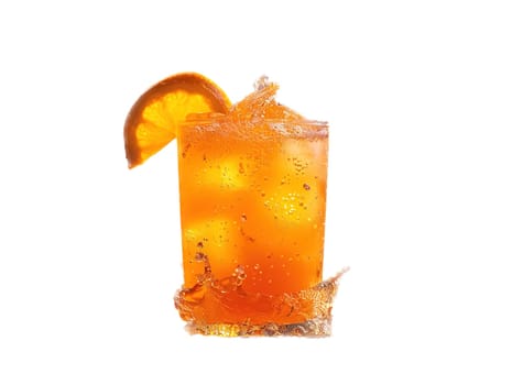 Fresh cocktail with orange and ice. Delicious Screwdriver cocktail photography, explosion flavors studio lighting, studio background, well-lit vibrant colors, sharp-focus, high-quality, artistic, unique