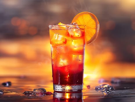 Tequila Sunrise Cocktail in vintage glass. Delicious Tequila Sunrise cocktail photography, explosion flavors, studio lighting, studio background, well-lit, vibrant colors, sharp-focus, high-quality, artistic, unique