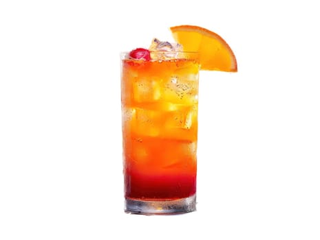 Tequila Sunrise Cocktail in vintage glass. Delicious Tequila Sunrise cocktail photography, explosion flavors, studio lighting, studio background, well-lit, vibrant colors, sharp-focus, high-quality, artistic, unique