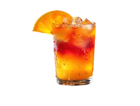 Tequila Sunrise Cocktail in vintage glass. Delicious Tequila Sunrise cocktail photography, explosion flavors, studio lighting, studio background, well-lit, vibrant colors, sharp-focus, high-quality, artistic, unique