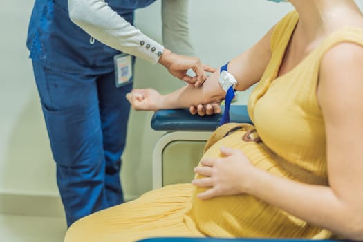 pregnant woman undergoes a blood test, a pivotal step in ensuring the well-being of both herself and her developing baby during the maternity journey.