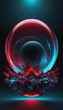 Glowing red and blue spheres in space, computer generated abstract background.Glowing abstract background, futuristic wavy shapes with glowing effects.3D rendering of abstract fractal for creative design, art and entertainment.Glowing neon circles, lines and spheres in space, computer generated abstract background.