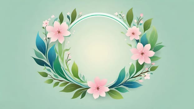 Floral wreath with spring flowers on background. Vector illustration.Spring background with flowers and wreath. Vector illustration for your design.Spring background with cherry blossoms and green leaves. Spring blossom background with copy space for text.