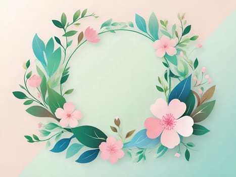 Floral wreath with spring flowers on background. Vector illustration.Spring background with flowers and wreath. Vector illustration for your design.Spring background with cherry blossoms and green leaves. Spring blossom background with copy space for text.