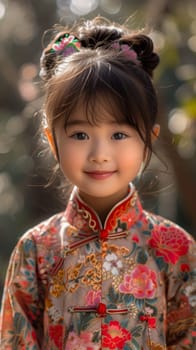 Close-up portrait of smiling little chinese girl.