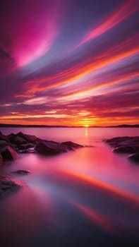 Beautiful sunset over the sea with pink and purple colors, long exposure.Dramatic sky. Landscape ans seascape for background.