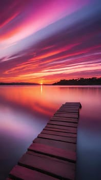 Beautiful sunset over the sea with pink and purple colors, long exposure.Dramatic sky. Landscape ans seascape for background.