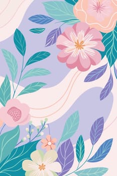 Floral seamless pattern with pink flowers and green leaves on blue background.Vector floral background with hand drawn flowers and leaves in pastel colors.Seamless pattern with flowers and leaves. Vector illustration in vintage style.floral card with flowers and leafs decoration vector illustration graphic design