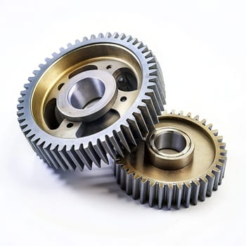 Gear metal wheels on the white background. 3d rendering. Computer digital drawing.Gear wheels on the white background. Gear metal cogwheel on the white background. 3d illustration.