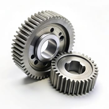 Gear metal wheels on the white background. 3d rendering. Computer digital drawing.Gear wheels on the white background. Gear metal cogwheel on the white background. 3d illustration.