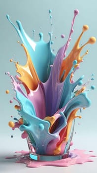 Colorful paint splashes isolated on blue background. 3d rendering.