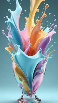 Colorful paint splashes isolated on blue background. 3d rendering.