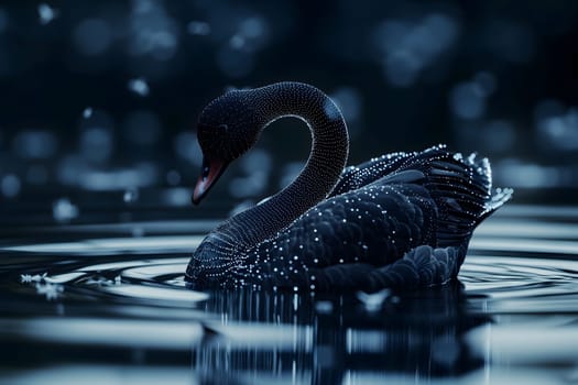 Black swan on water surface, close up. Neural network generated image. Not based on any actual scene or pattern.