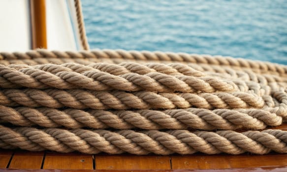 Rope on a sailboat, close-up. Nautical background.