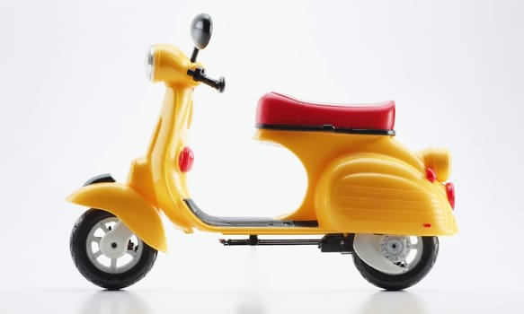 One yellow plastic scooter on a white background, a toy/