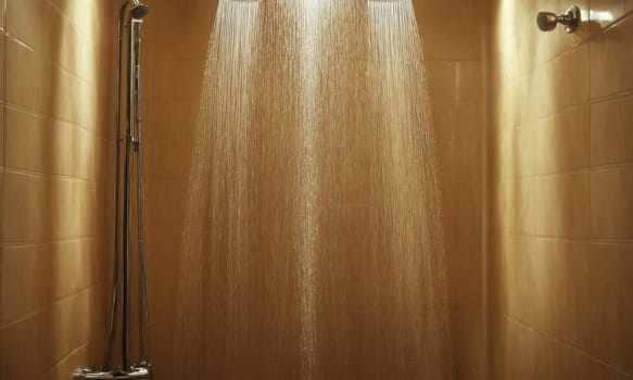 Shower in the bathroom with sunlight and shadow on the wall