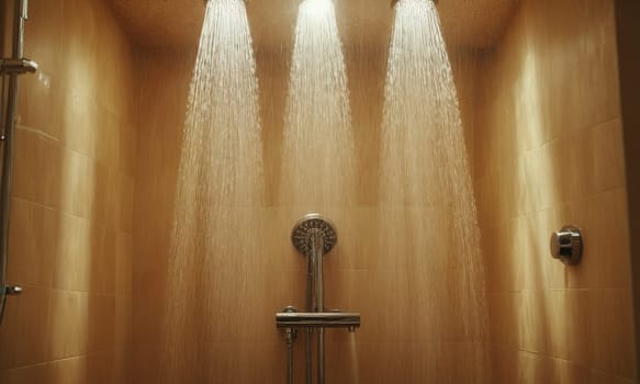 Shower in the bathroom with sunlight and shadow on the wall