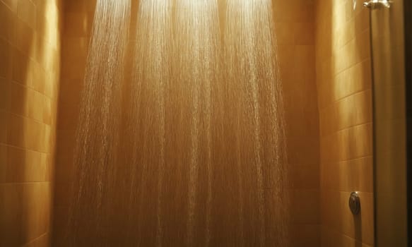 Shower in the bathroom with sunlight and shadow on the wall