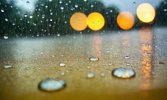 rain, drops on the windshield.