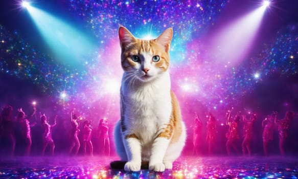 Cat dancing disco on the dance floor.