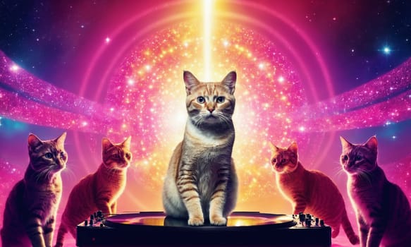 Cat dancing disco on the dance floor.