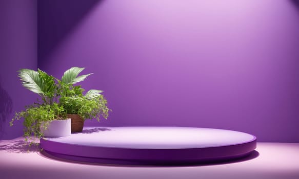 3d render of minimal product display podium with plant in pot
