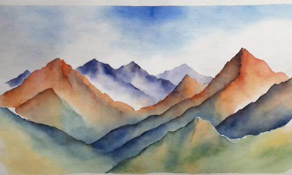 Abstract watercolor painting of mountains. Digital art painting on canvas