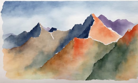 Abstract watercolor painting of mountains. Digital art painting on canvas