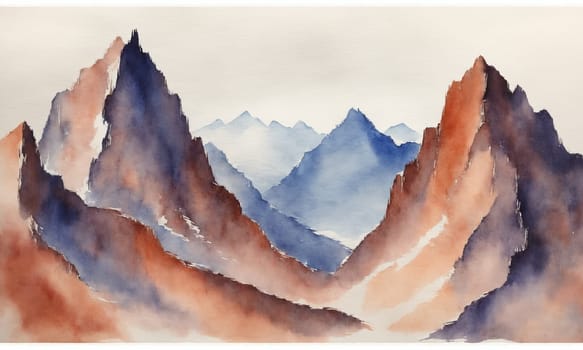 Abstract watercolor painting of mountains. Digital art painting on canvas