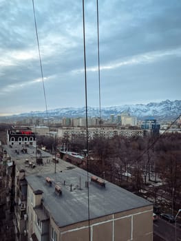 A charming cityscape featuring residential area, trees, and buildings under the daylight sky, creating a serene urban scene.