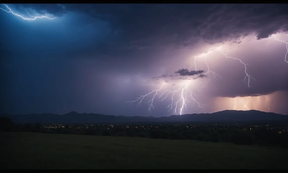 Lightning in the night sky. Night thunderstorm.