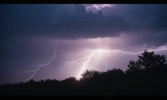 Lightning in the night sky. Night thunderstorm.